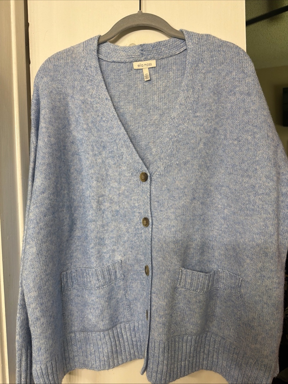 Ella Moss Heathered Light Blue V-Neck Button Cardigan